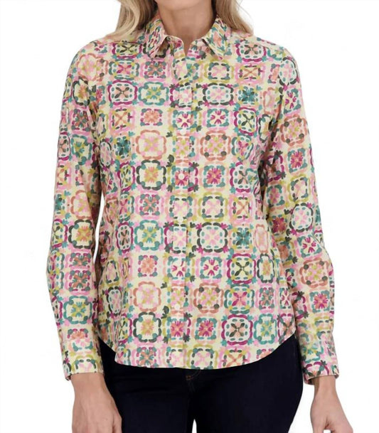 Foxcroft - ZOEY NO IRON WATERCOLOR TILE SHIRT