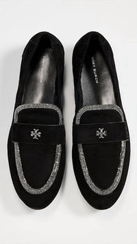 TORY BURCH Women's Ballet Loafer in perfect black crystal - women's flats - detail view