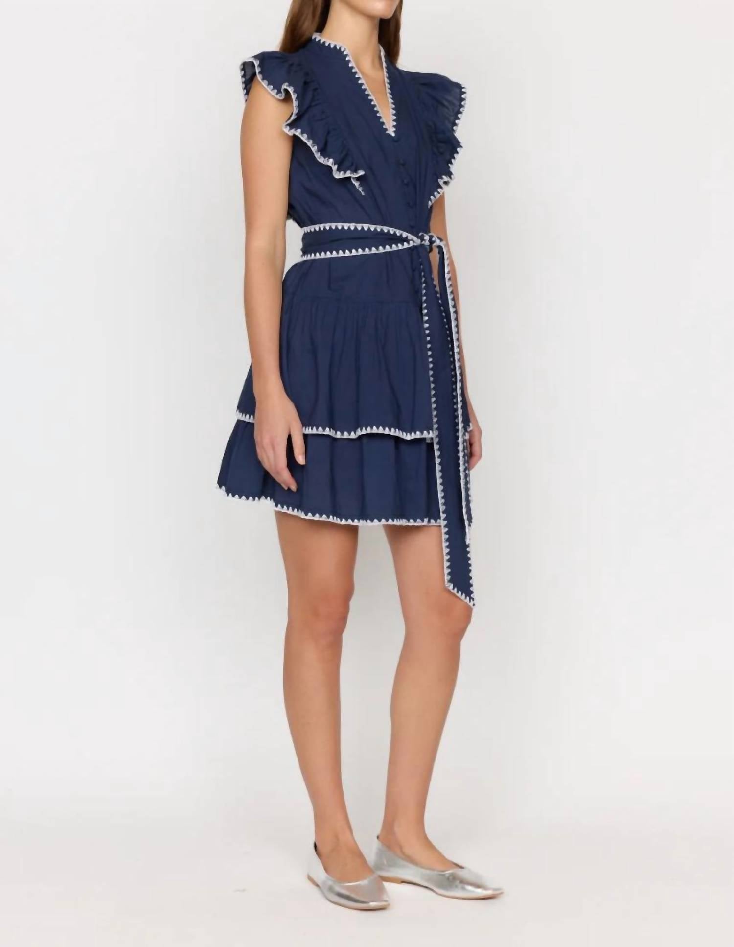 CHRISTY LYNN Uma Ruffled Mini Dress in navy - women's dress - view 4