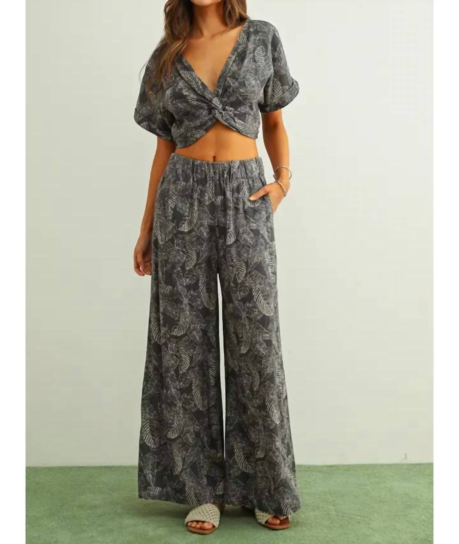 Miou Muse - Leaf Print Faded Effect Pants