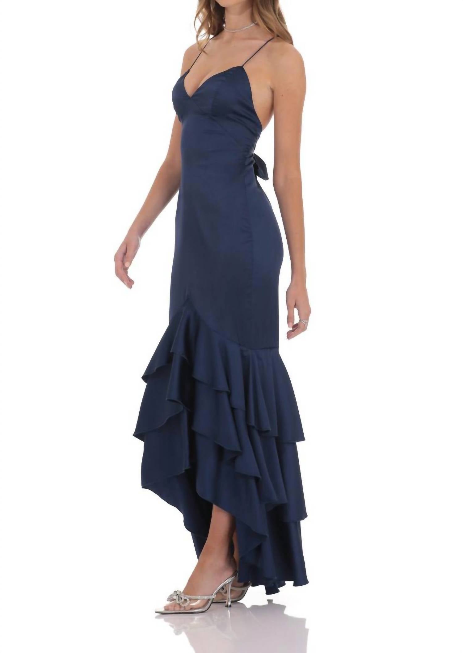Lucy In The Sky - Satin Ruffle Fishtail Maxi Gown