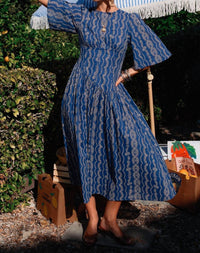 current air Embroidered Half Sleeve Maxi Dress in blue - women's dress - view 5