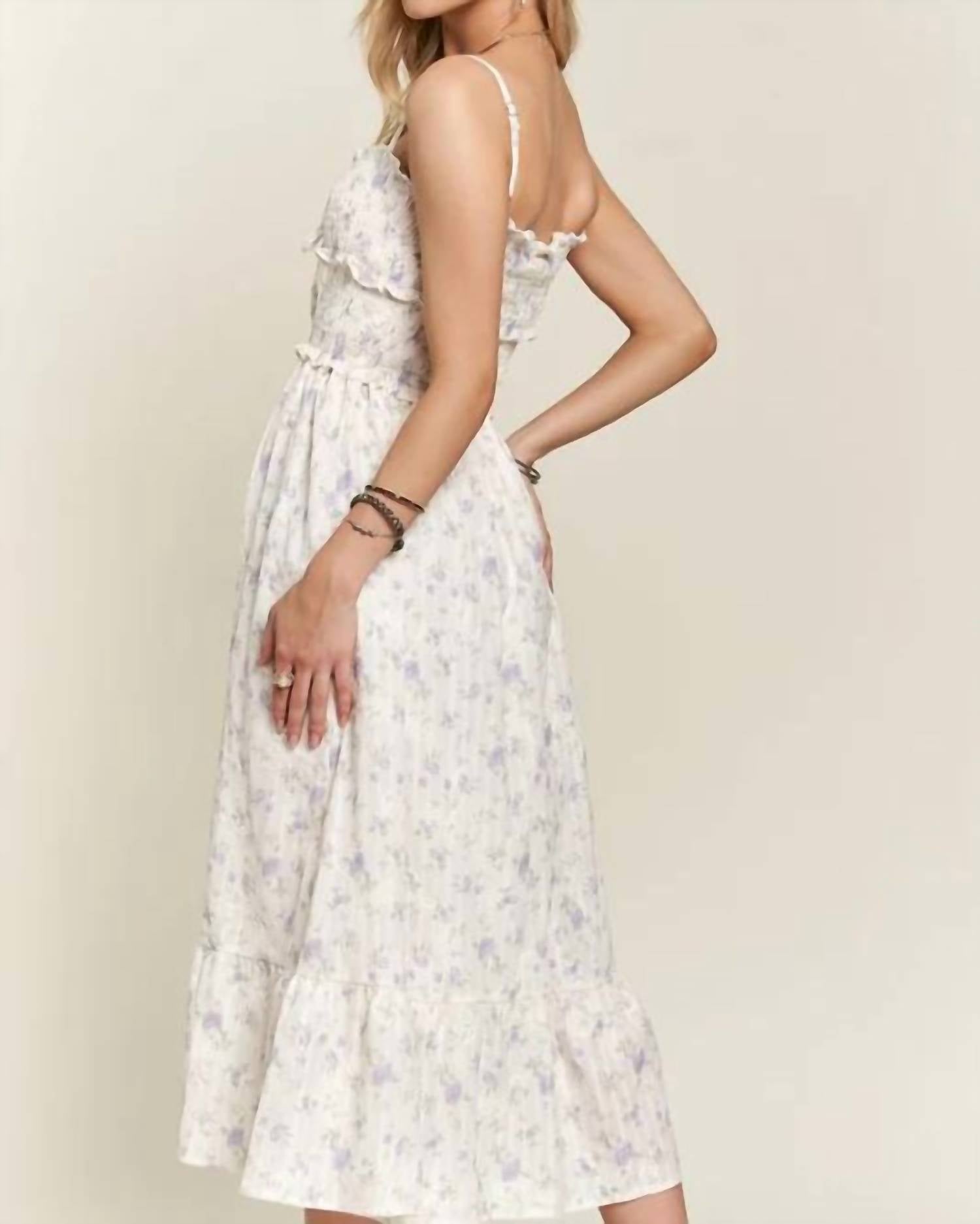 Trendsi - Adora Smocked Floral Sweetheart Neck Midi Cami Dress
