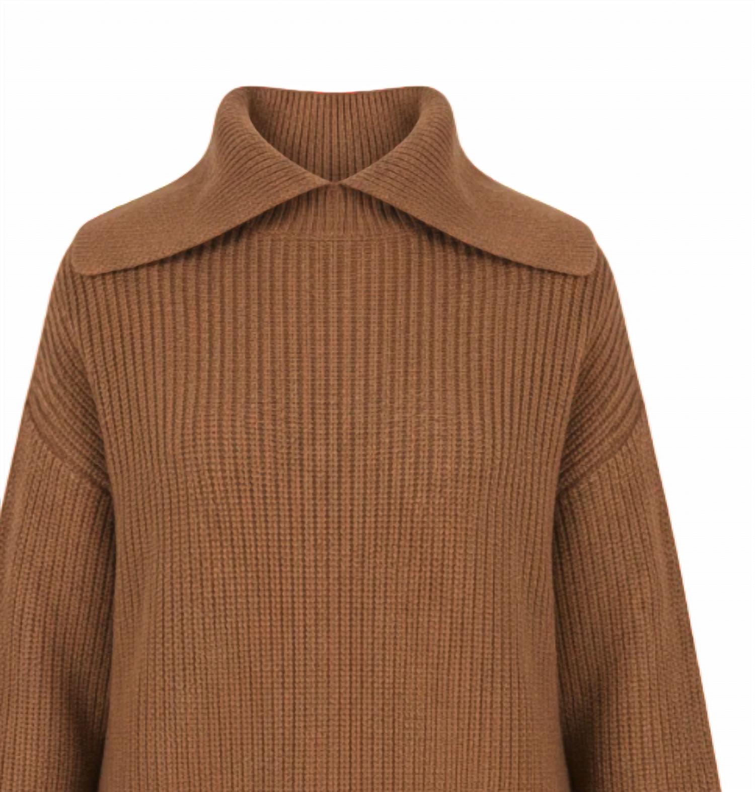 Autumn Cashmere Women's Long Sleeve Shaker Sweater in camel - women's sweater - alternate view
