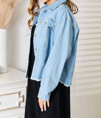 Double Take - Dropped Shoulder Raw Hem Denim Jacket