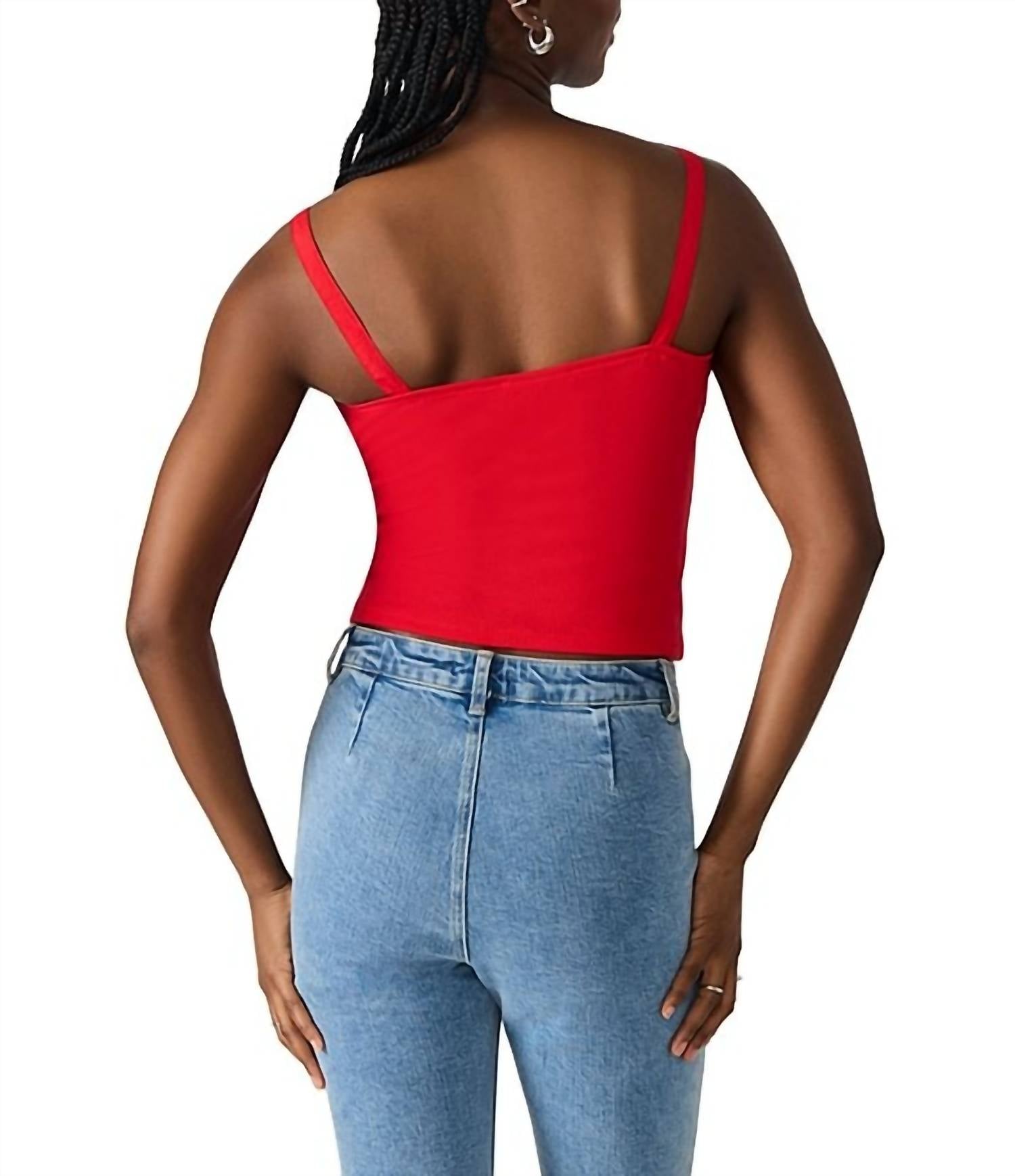 STEVE MADDEN Luana Ruched Detail Top in poppy red - women's tank top - alternate view