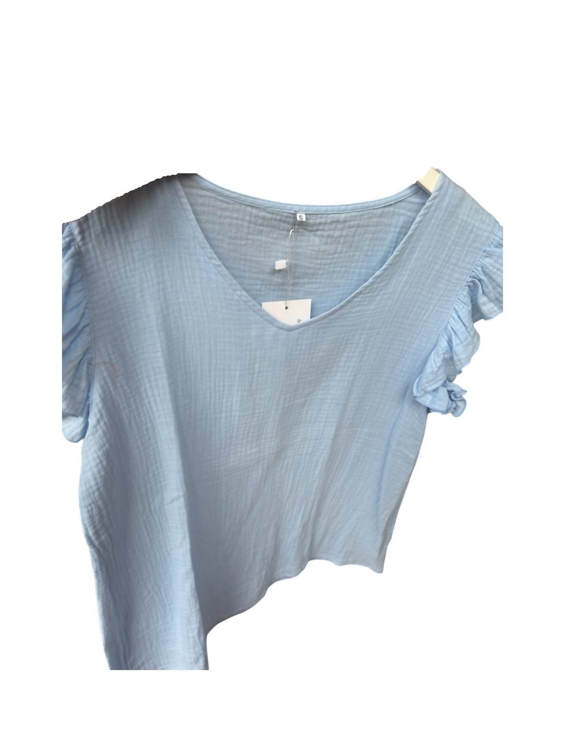 Ninexis Women's Gauze V-neck Cotton T Shirt in blue - women's t-shirt