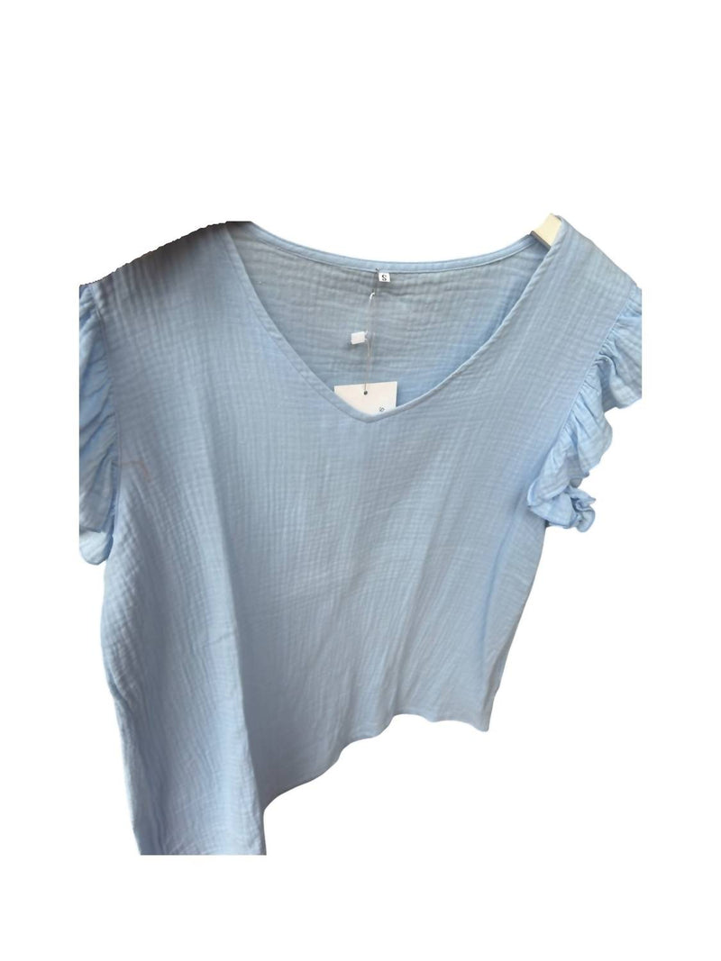 Ninexis Women's Gauze V-neck Cotton T Shirt in blue - women's t-shirt