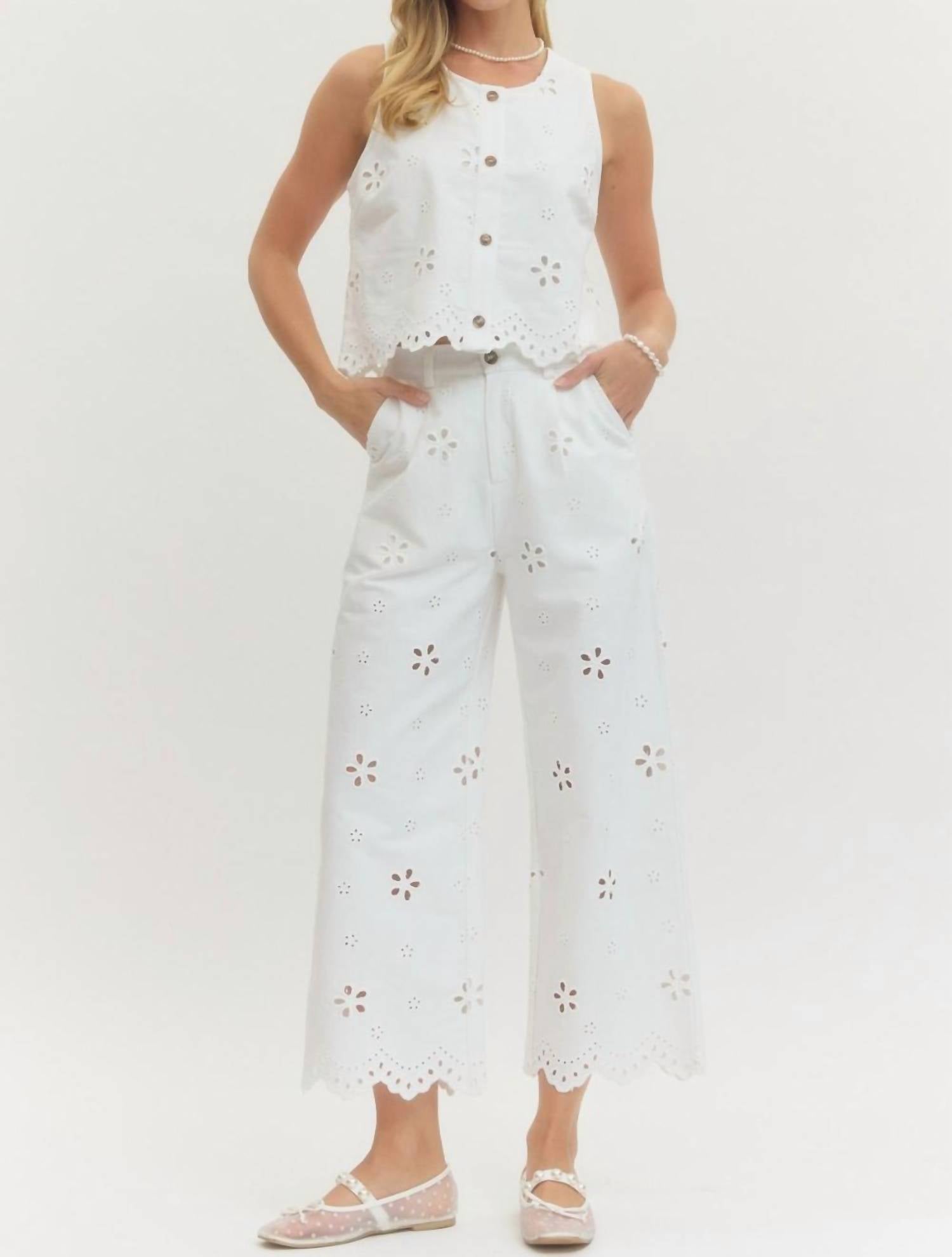 entro Eyelet Embroidered Set in off white - women's sleepwear