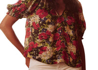 THE GREAT. Women's The Ponder Top in hidden garden floral - women's blouse - detail view