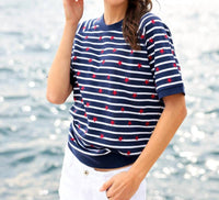 Shiraleah - Stripes Lightweight Short Sleeve Sweatshirt