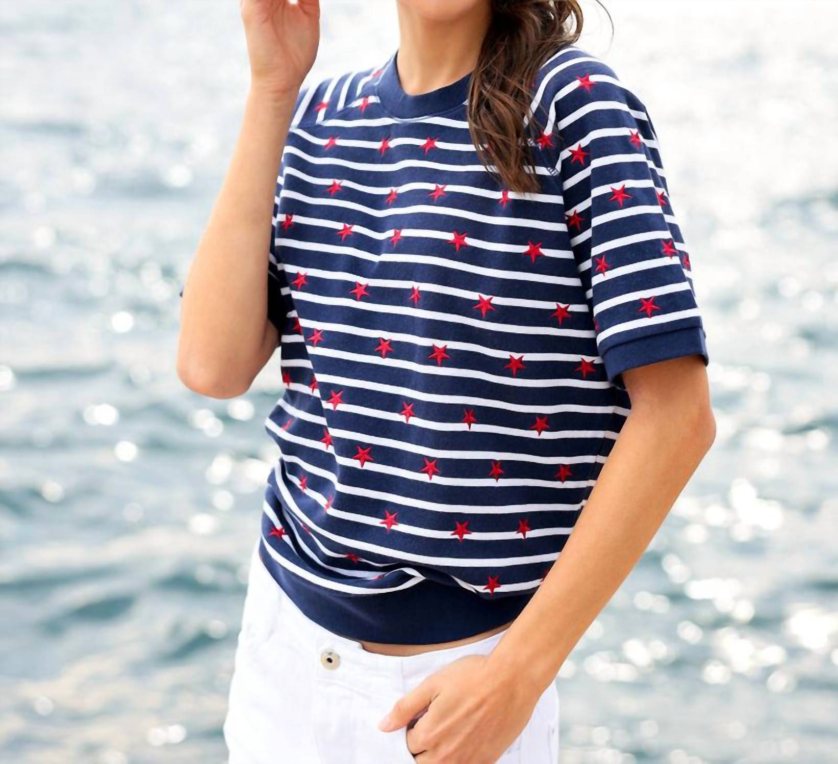 Shiraleah - Stripes Lightweight Short Sleeve Sweatshirt