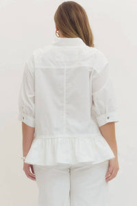 Entro - Chic Ruffle Hem Button-Up Blouse - Plus