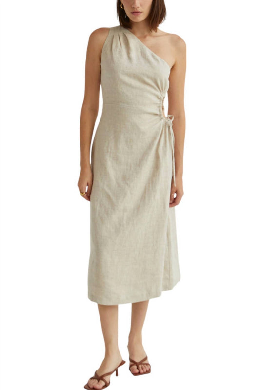 Crescent - AURA ONE SHOULDER FLAX LINEN MIDI DRESS