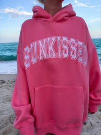 Sunkissed Coconut Varsity Embroider Hoodie in hibiscus pink - women's top