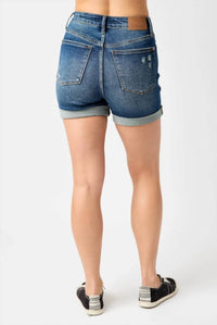 Judy Blue - Women's Denise Tummy Control Vintage Wash Cuffed Shorts