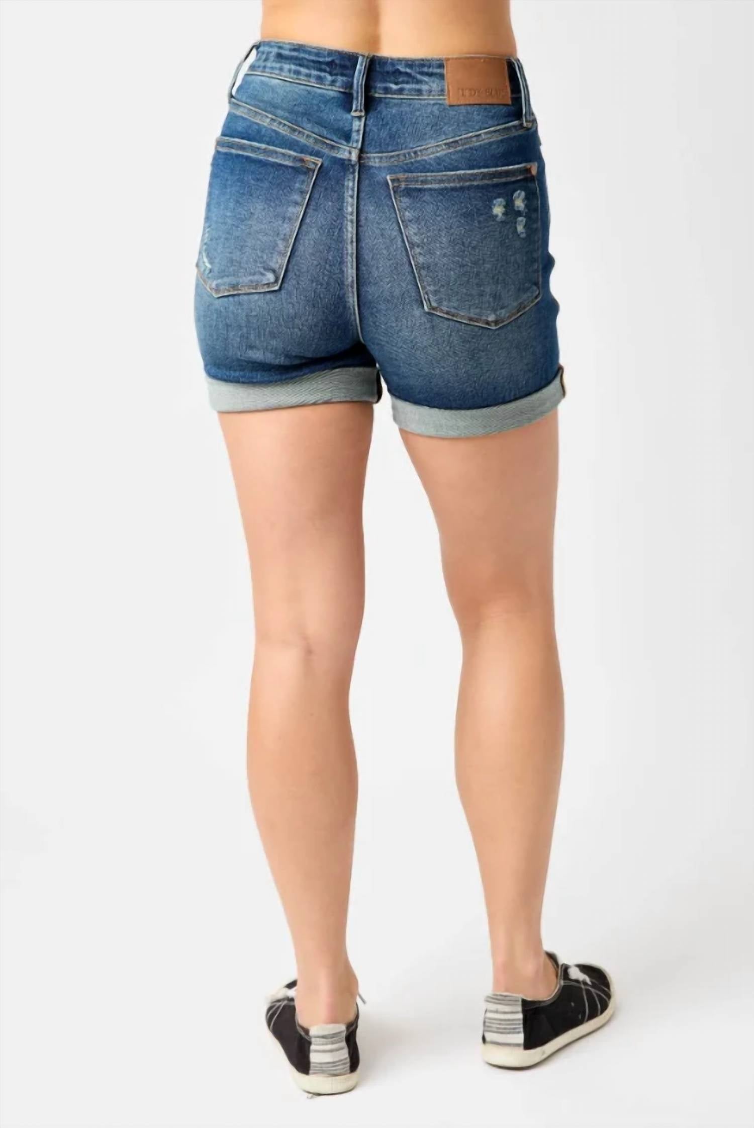 Judy Blue - Women's Denise Tummy Control Vintage Wash Cuffed Shorts