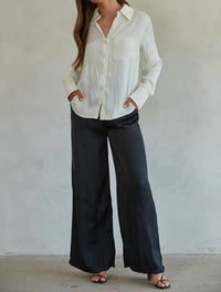 By Together Sonika Satin Button Down Shirt in white - women's long sleeve top - alternate view