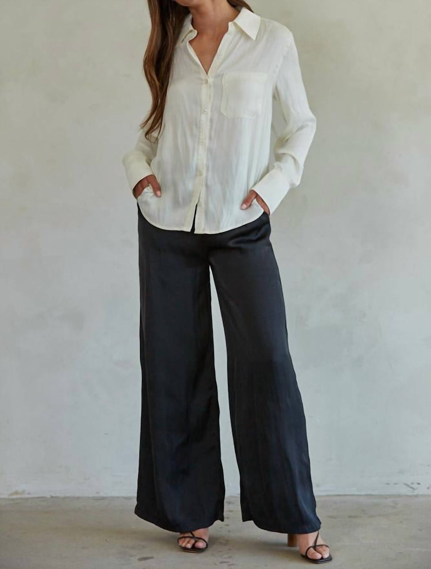 By Together Sonika Satin Button Down Shirt in white - women's long sleeve top - alternate view