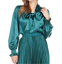 Jade Tie bow blouse in teal - women's blouse