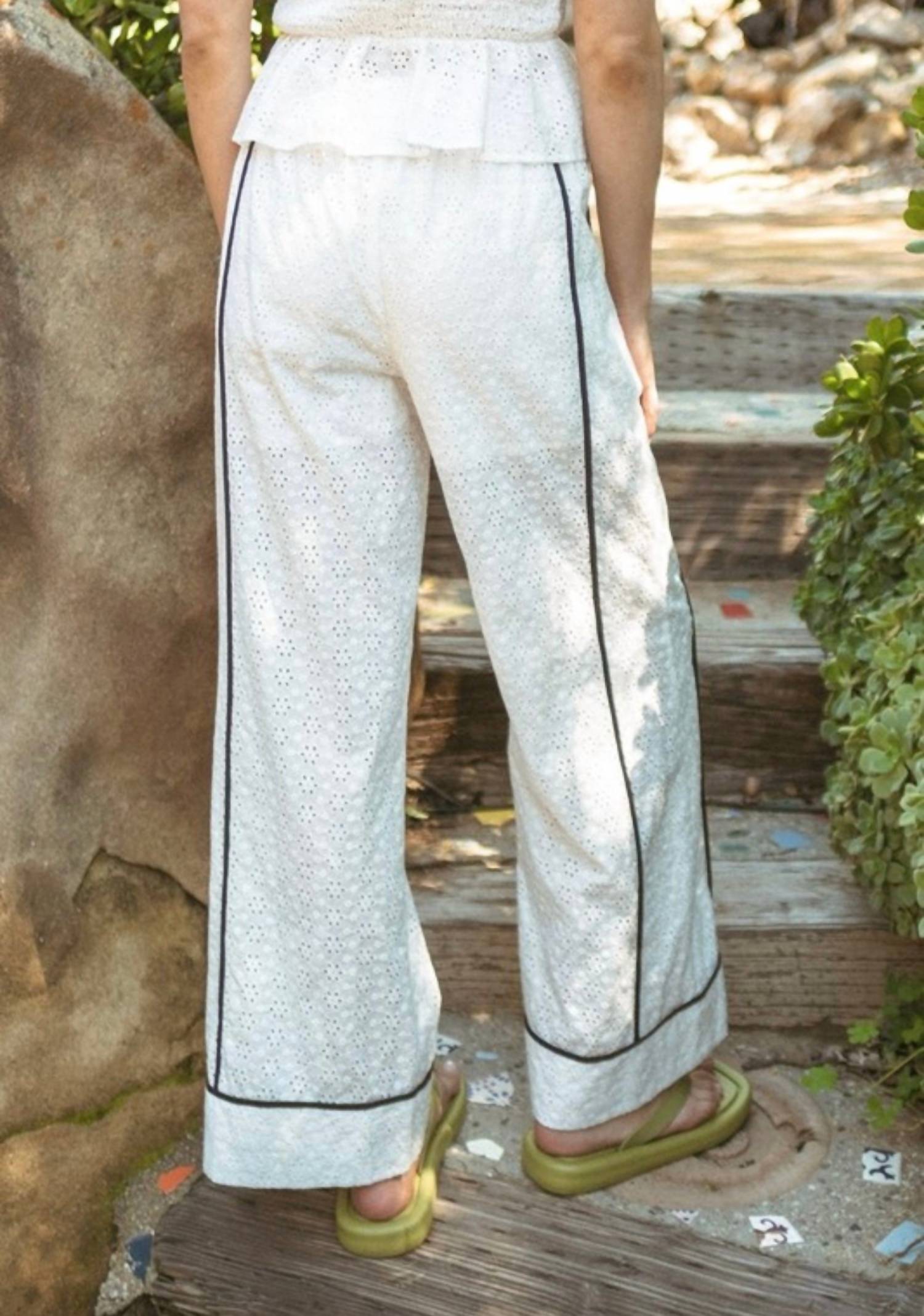 Illa Illa Abby Eyelet Wide Pants in white - women's pants - detail view