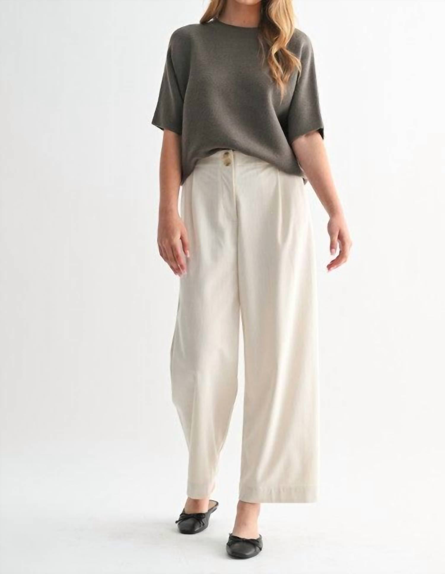 Fun 2 Fun Wide Leg Corduroy Pant in cream - women's pants