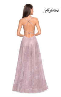 La Femme Floral 2-Strap Satin Gown in mauve - women's dress - alternate view