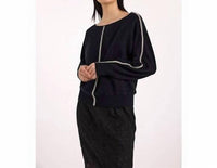 Brodie Cashmere Bree Bead Overarm Batwing Sweater in black - women's sweater - detail view