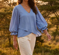 Karen Kane - Layered Sleeve Asymmetric Top - Petite
