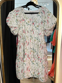 Hayden La - Textured Floral Button Detail Bubble Sleeve Dress