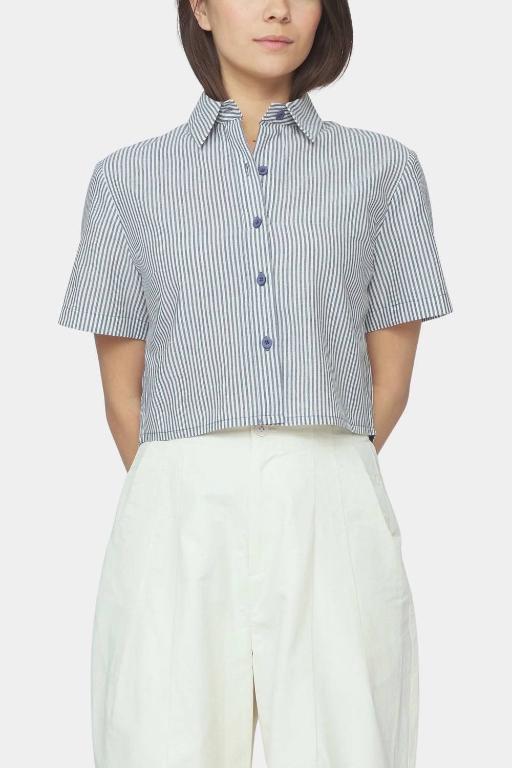 7115 By Szeki - Striped Cropped Shirt