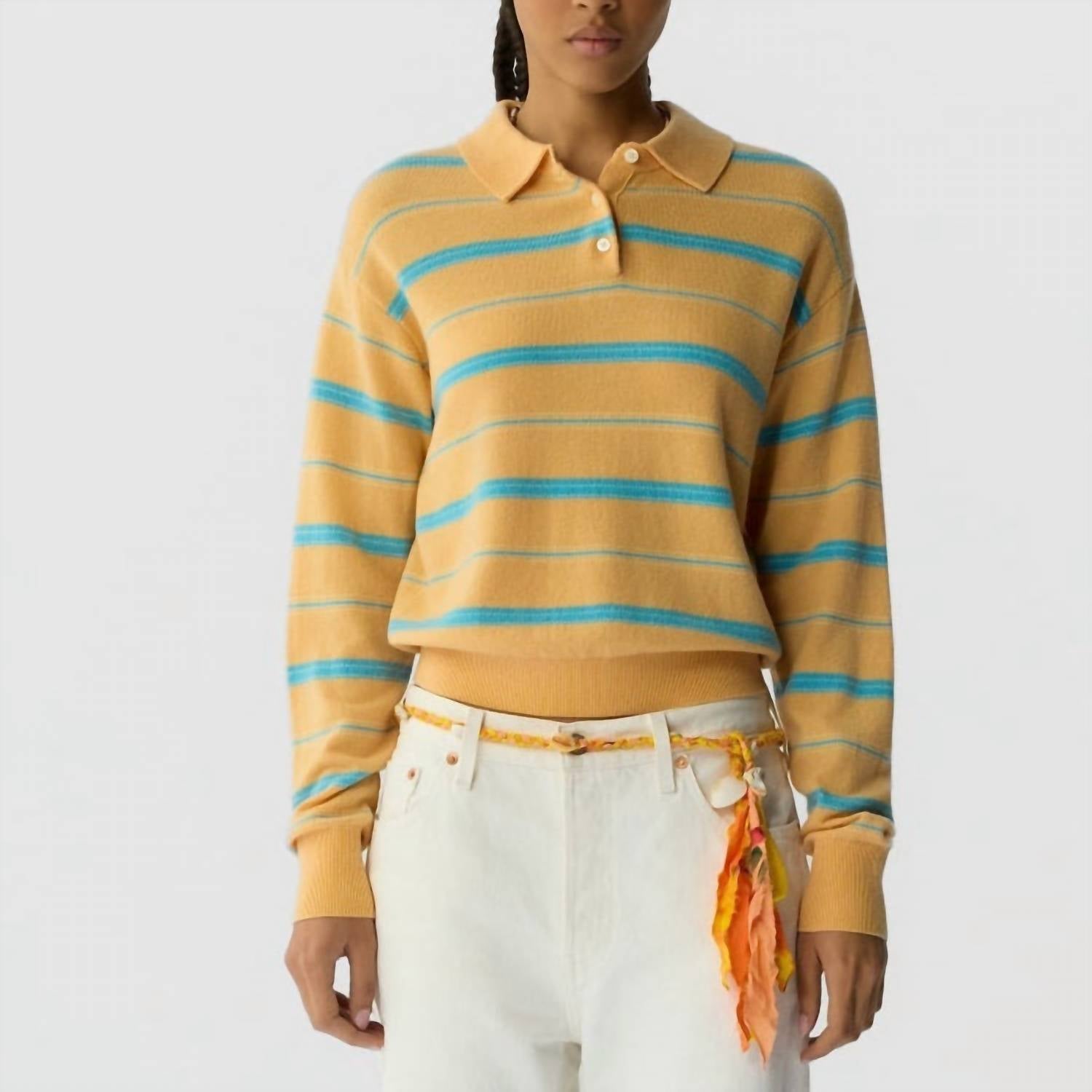 Guest In Residence Collegiate Stripe Polo in residence collegiate stripe polo in sorbet combo - women's long sleeve top