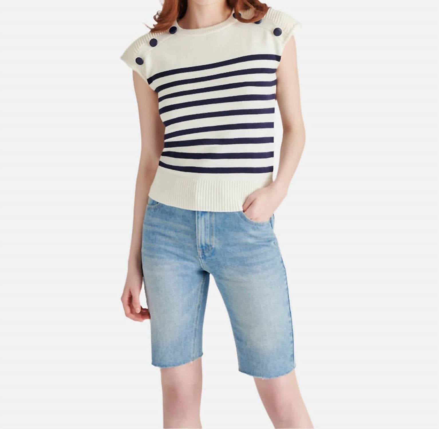 STEVE MADDEN Tomas Crewneck Sweater in ivory stripe - women's sweater