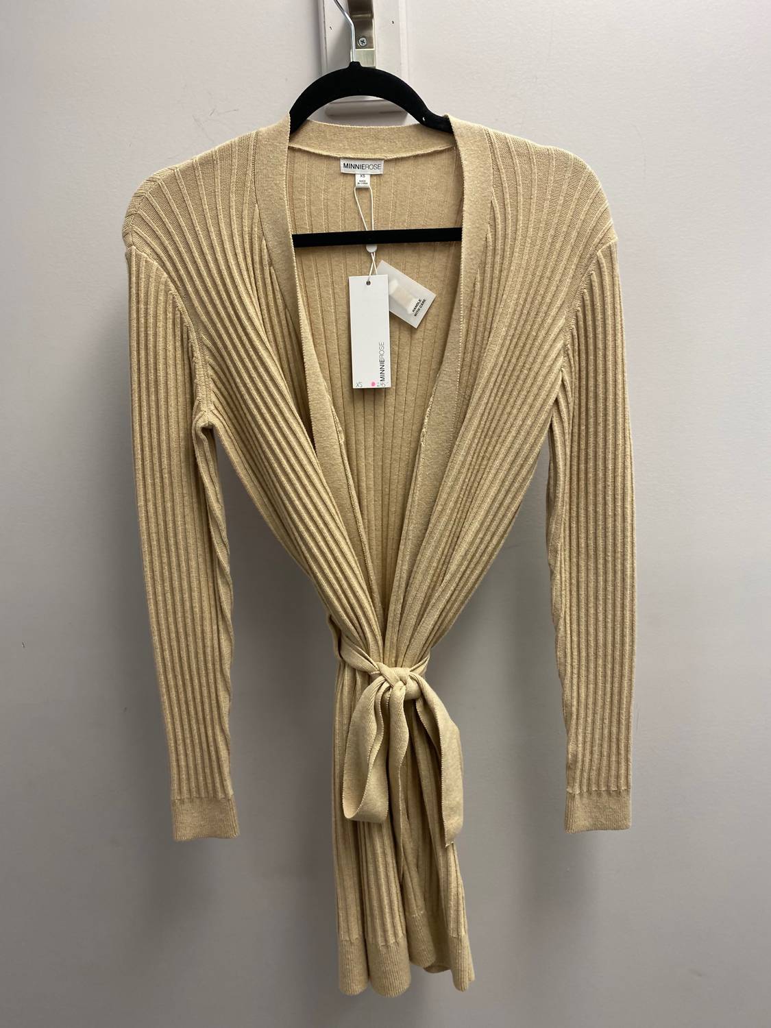 Minnie Rose - Women's Ribbed Belted Cardigan