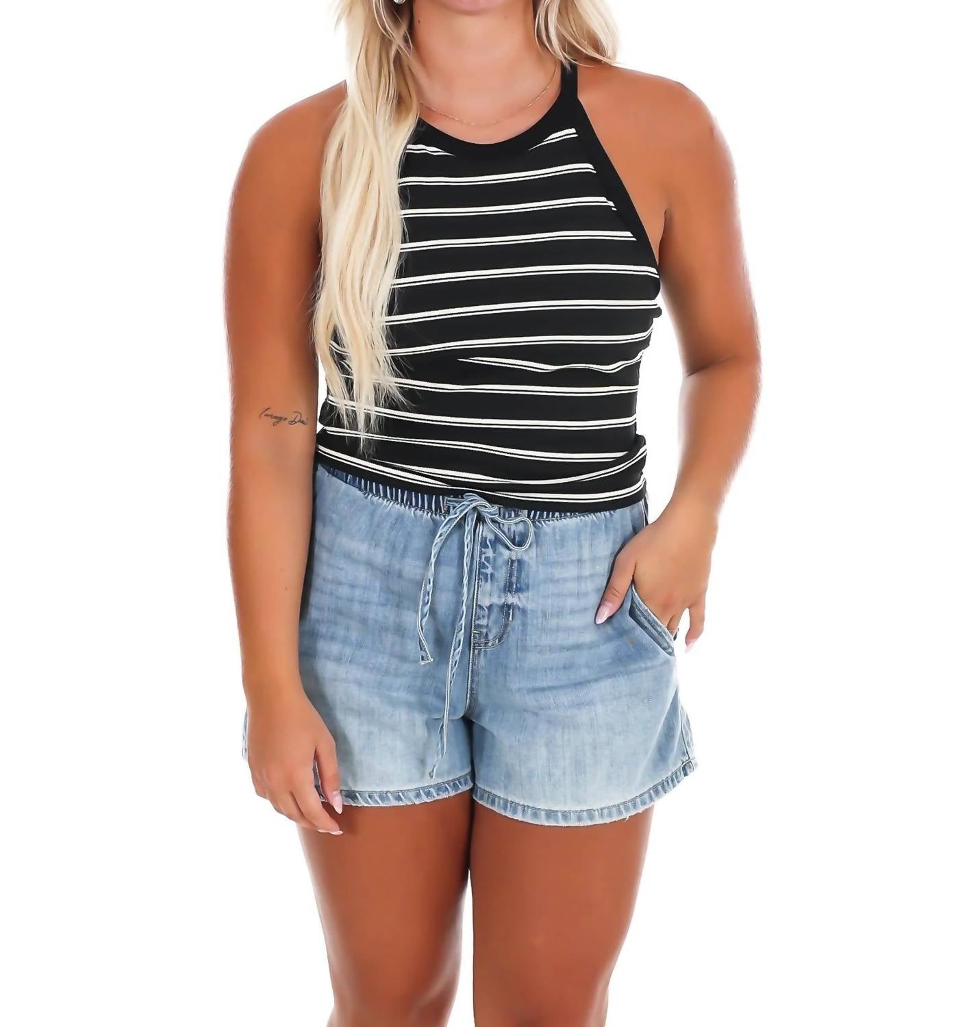 Miou Muse - Day Trip Stripe High Neck Tank Top