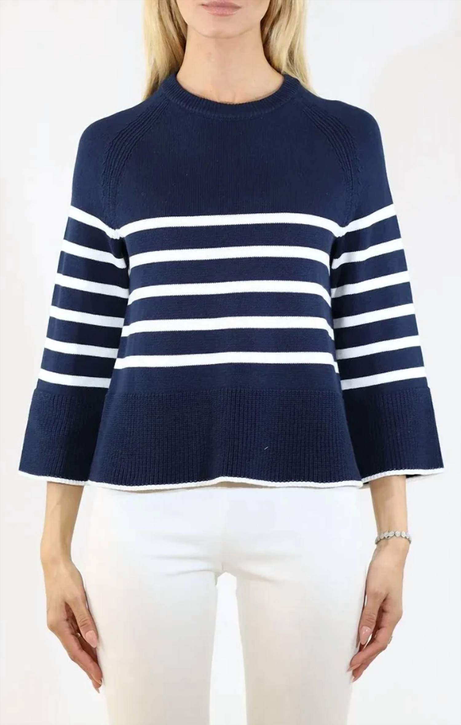 Metric Knits - Placed Striping Raglan Sleeve Crew Pullover