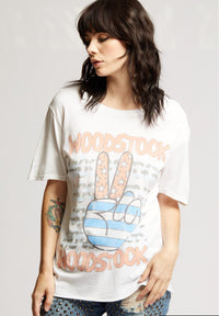Recycled Karma Woodstock Stars & Stripes Peace Tee in white multi - women's t-shirt - alternate view