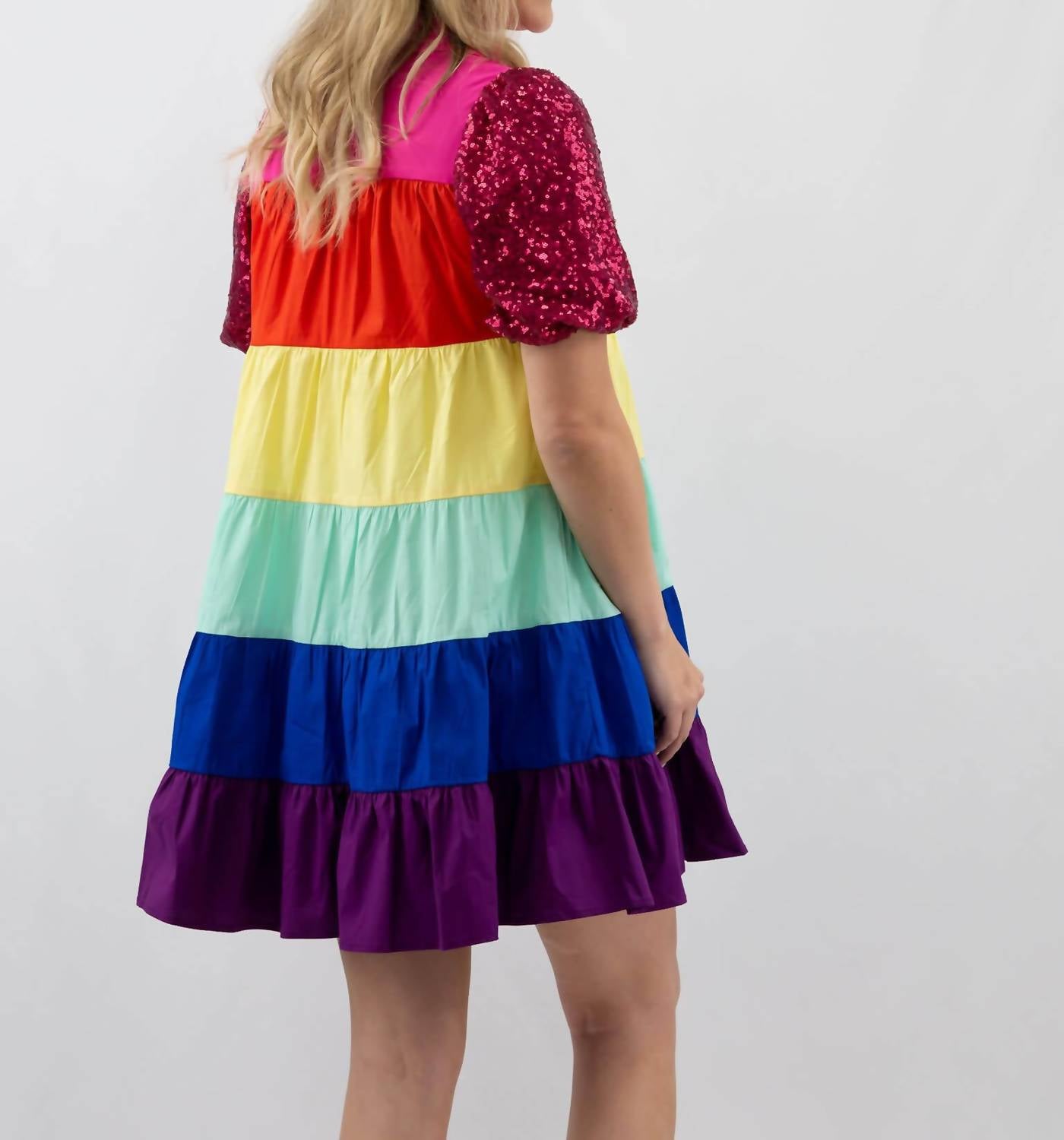 Blue B - Rainbow Sequin Sleeve Dress