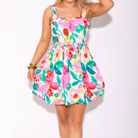 Peach Love - Bubbled Floral Bow Back Tie Closure Mini Dress