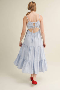Mustard Seed Striped Tieback Midi Dress in blue white - women's dress - alternate view