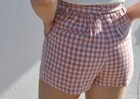 Davi & Dani - High Waist Checkered Paperbag Shorts