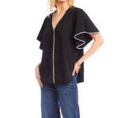 Karen Kane - Felicity Flutter Sleeve Edge Stitch Top