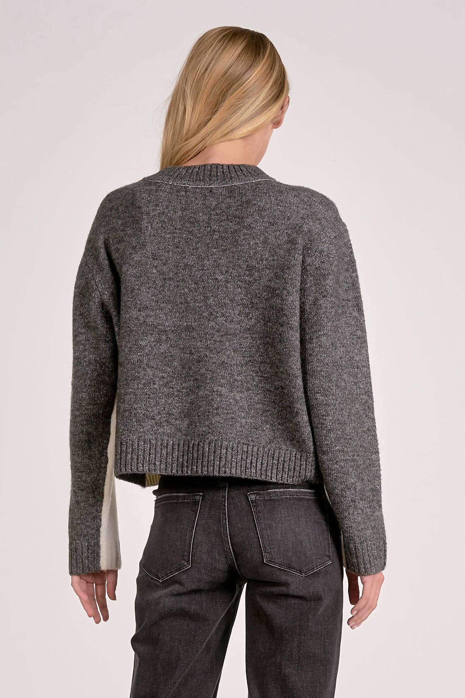 Elan - Color Block Stripe Sleeve Detail Sweater