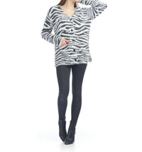 Papillon - Fuzzy Zebra Knit Cardigan With Pockets