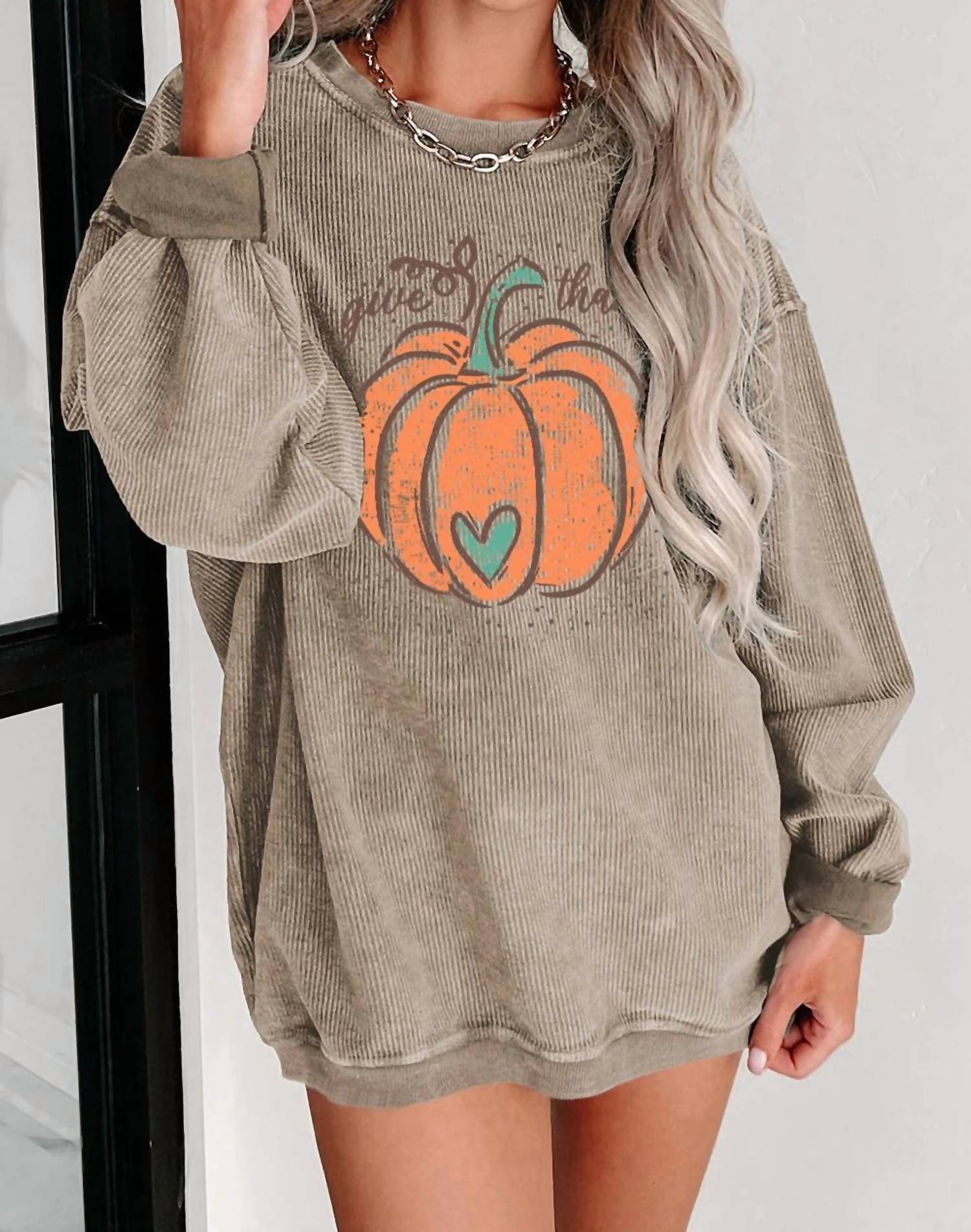 Thomas & Co - Give Thanks Corded Crewneck Sweatshirt
