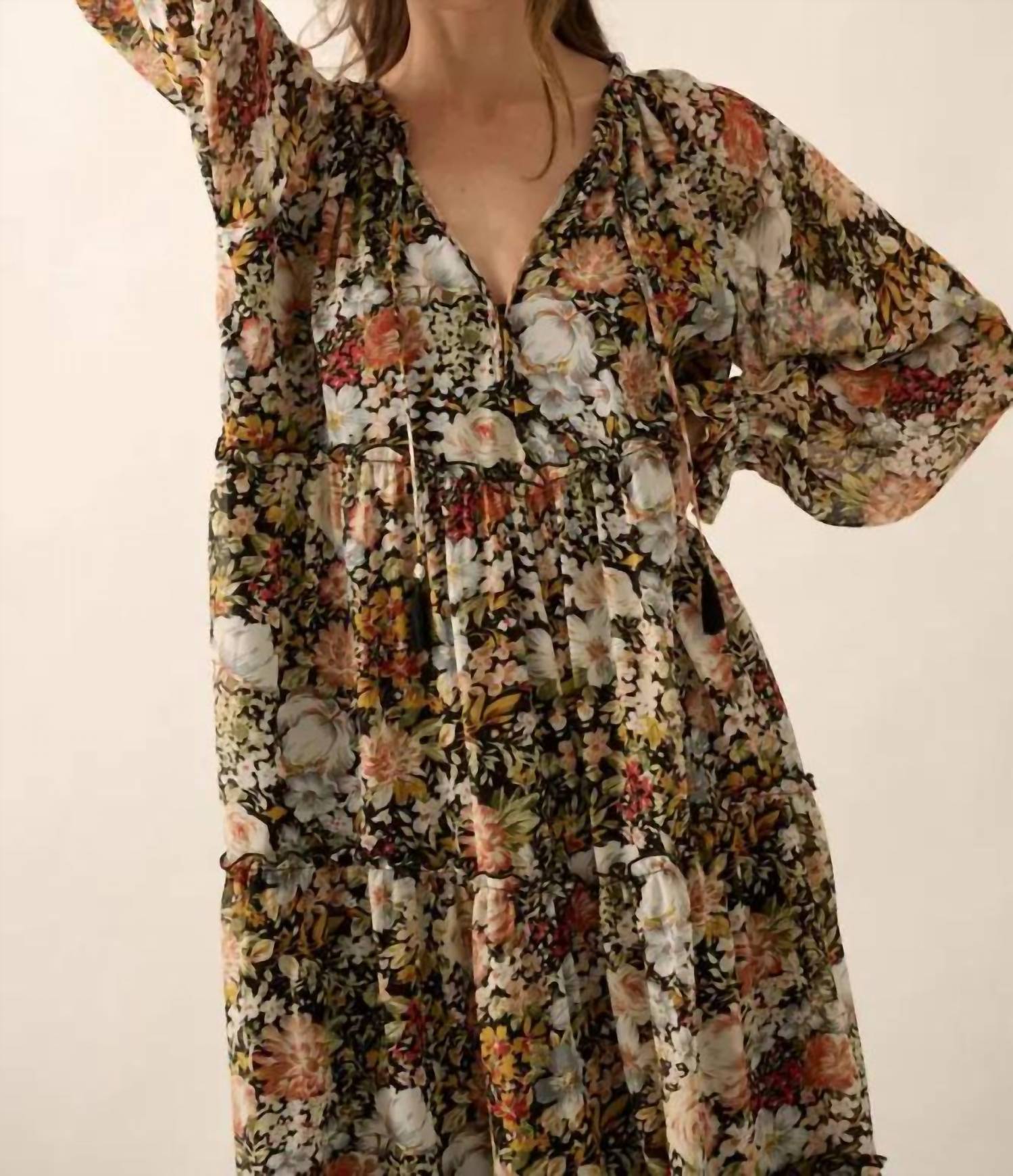 Promesa - Women's Floral V Neck Chiffon Midi Dress