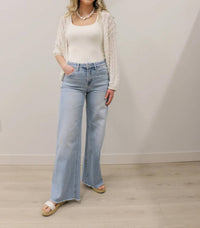 Vervet By Flying Monkey - Judy Wide Leg Comfort Stretch Raw Hem Jeans