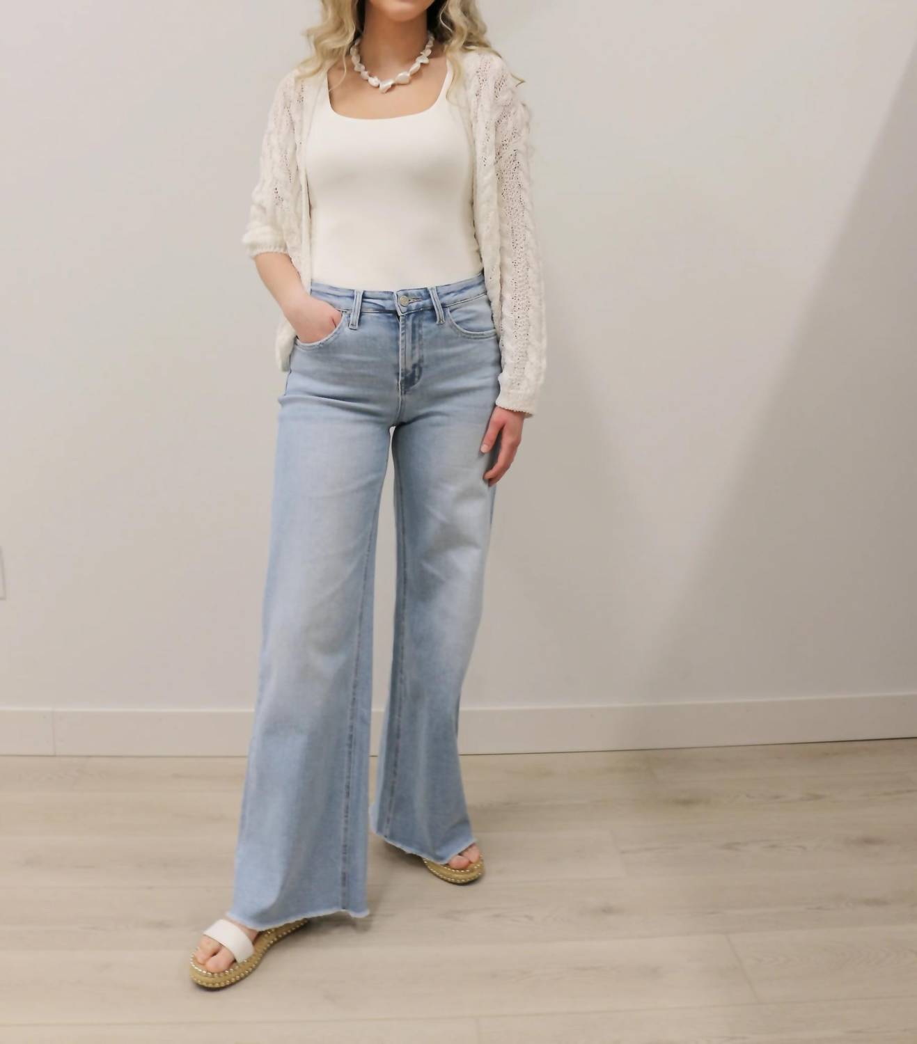 Vervet By Flying Monkey - Judy Wide Leg Comfort Stretch Raw Hem Jeans