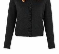 Rd Style - Knit Cardigan With Detachable Leopard Faux Fur Collar
