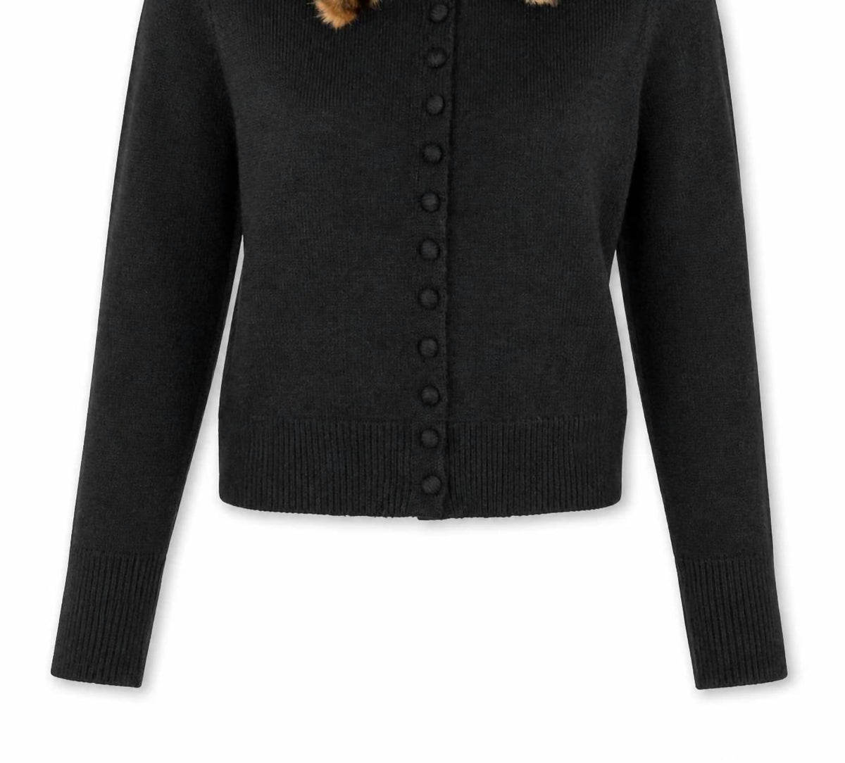 Rd Style - Knit Cardigan With Detachable Leopard Faux Fur Collar